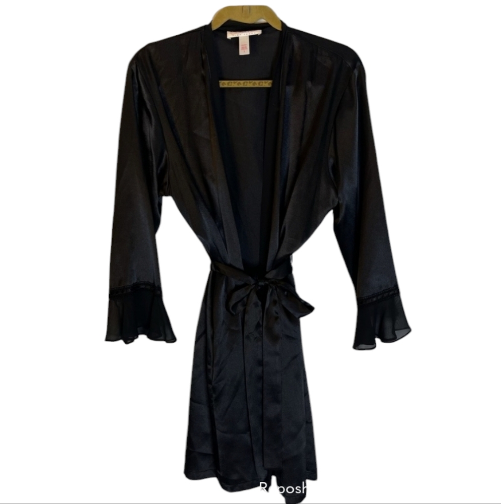 😍OSCAR DE LA RENTA Pink Label Black Ruffle Detail Robe Size Small